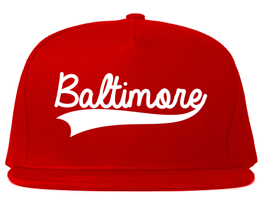 Baltimore Old School Varsity Logo Mens Snapback Hat Red
