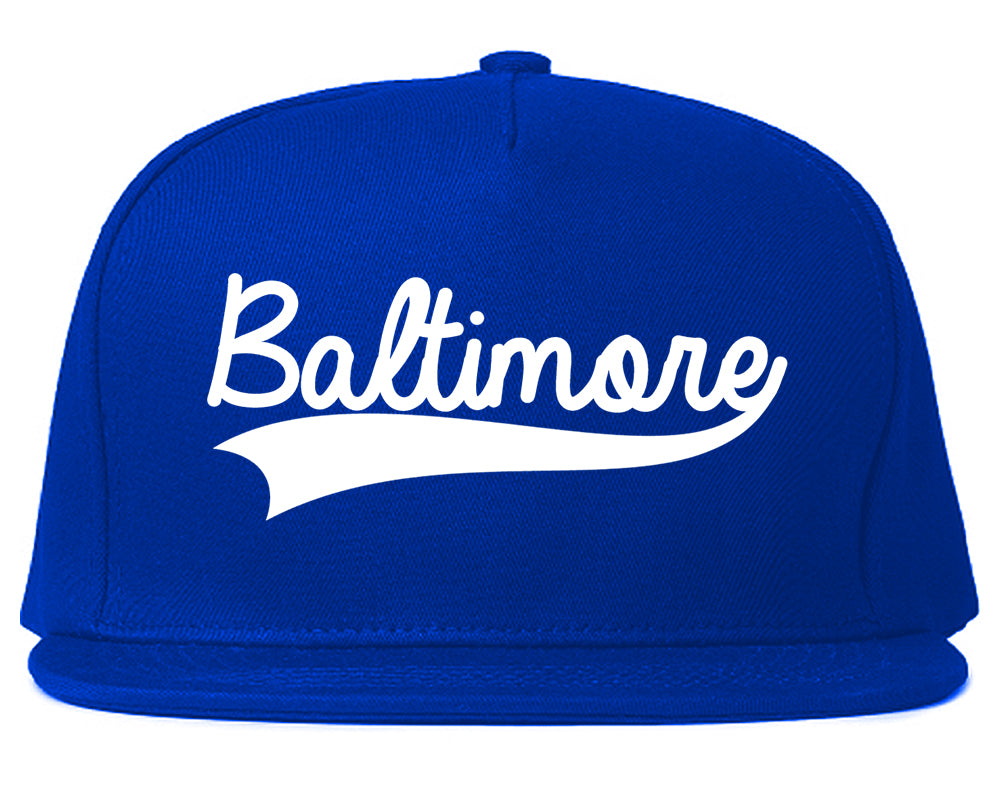 Baltimore Old School Varsity Logo Mens Snapback Hat Royal Blue