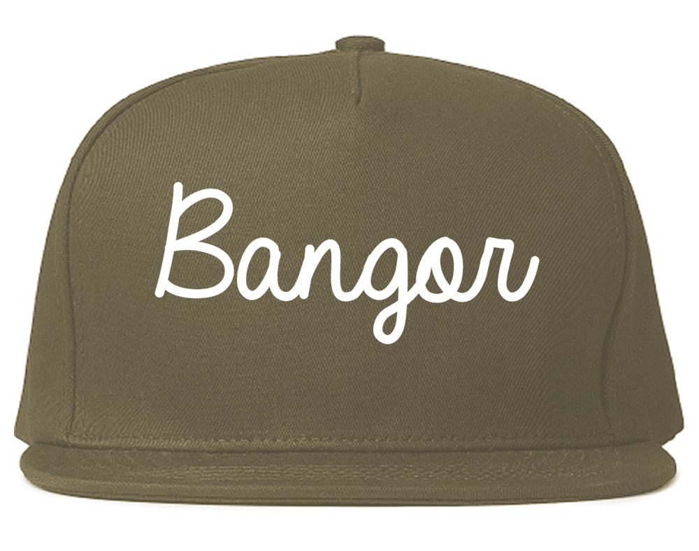 Bangor Maine ME Script Mens Snapback Hat Grey