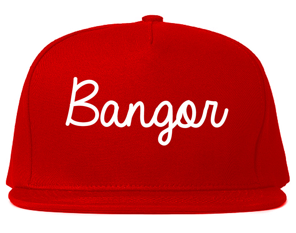 Bangor Maine ME Script Mens Snapback Hat Red