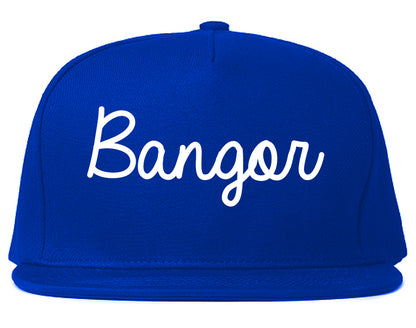 Bangor Maine ME Script Mens Snapback Hat Royal Blue