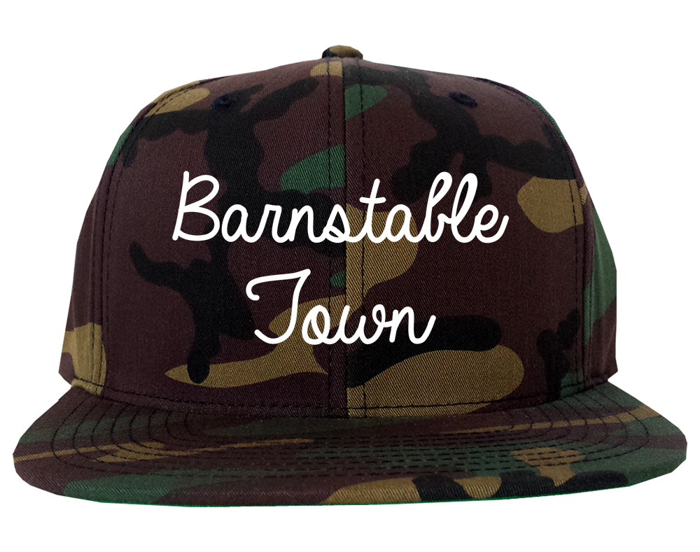 Barnstable Town Massachusetts MA Script Mens Snapback Hat Army Camo