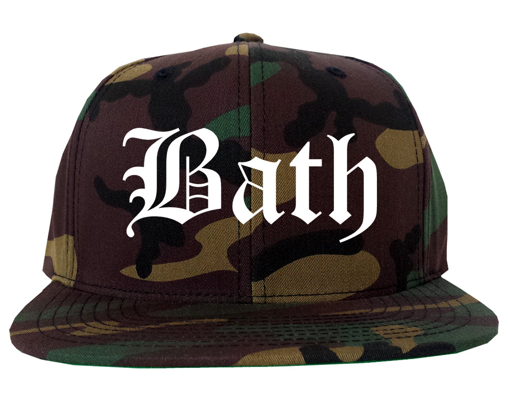 Bath New York NY Old English Mens Snapback Hat Army Camo