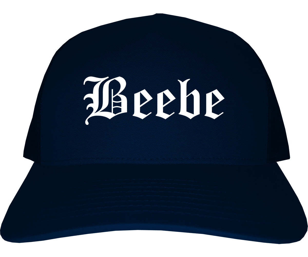 Beebe Arkansas AR Old English Mens Trucker Hat Cap Navy Blue