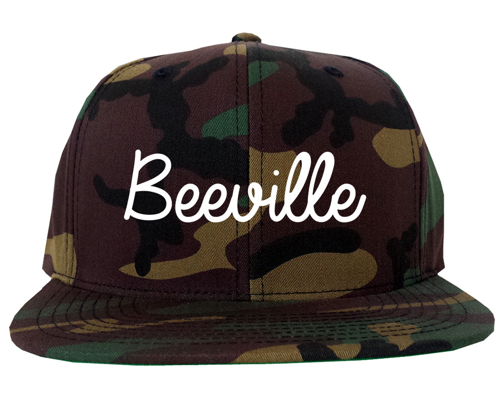 Beeville Texas TX Script Mens Snapback Hat Army Camo