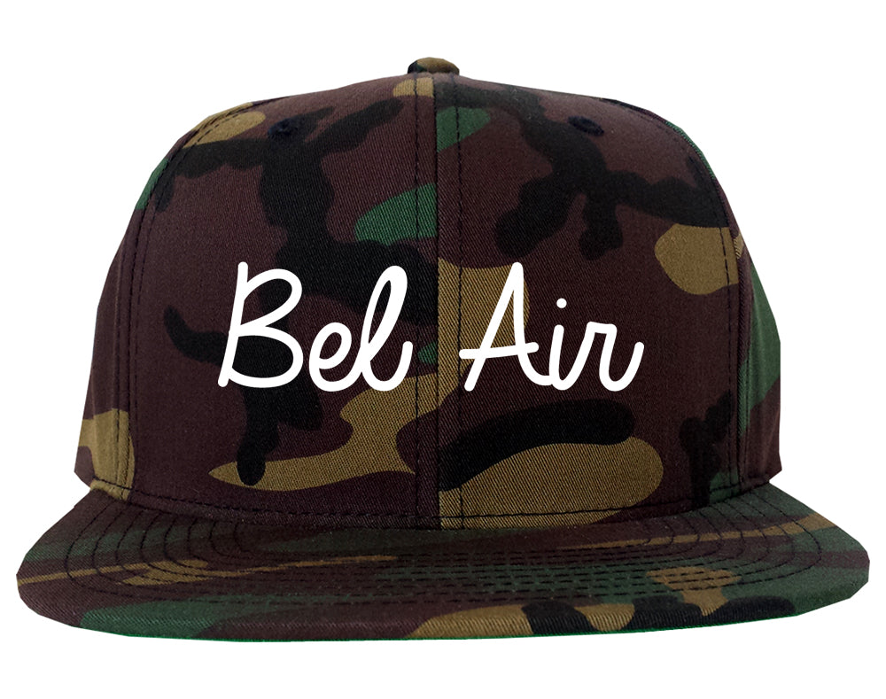 Bel Air Maryland MD Script Mens Snapback Hat Army Camo
