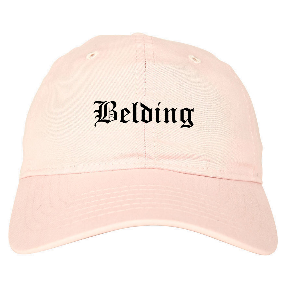 Belding Michigan MI Old English Mens Dad Hat Baseball Cap Pink