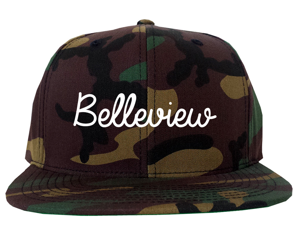 Belleview Florida FL Script Mens Snapback Hat Army Camo