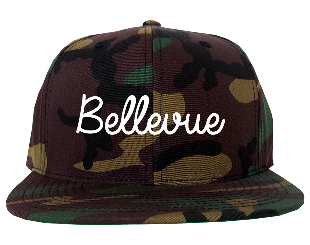Bellevue Pennsylvania PA Script Mens Snapback Hat Army Camo