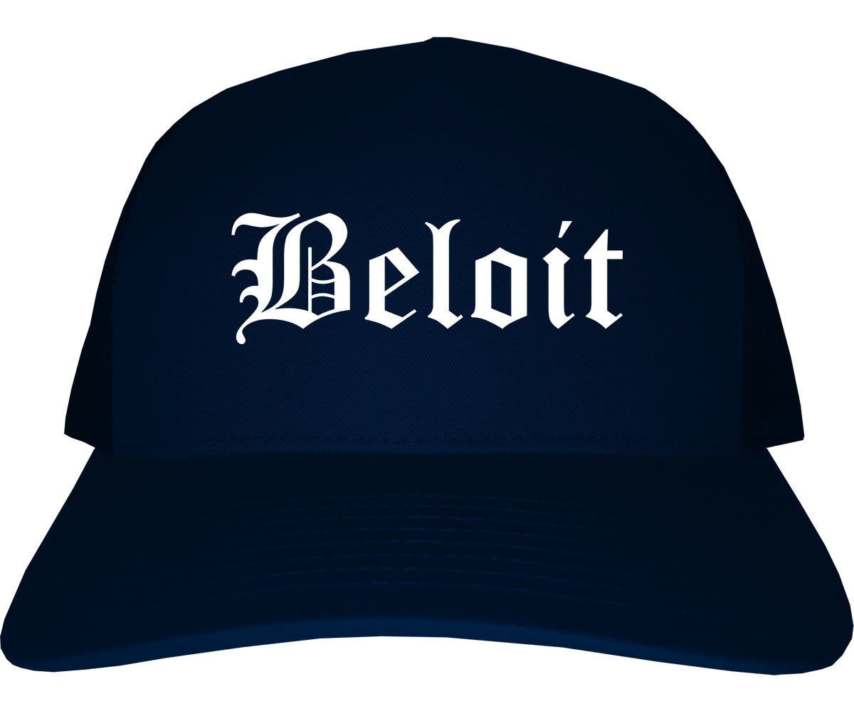 Beloit Wisconsin WI Old English Mens Trucker Hat Cap Navy Blue