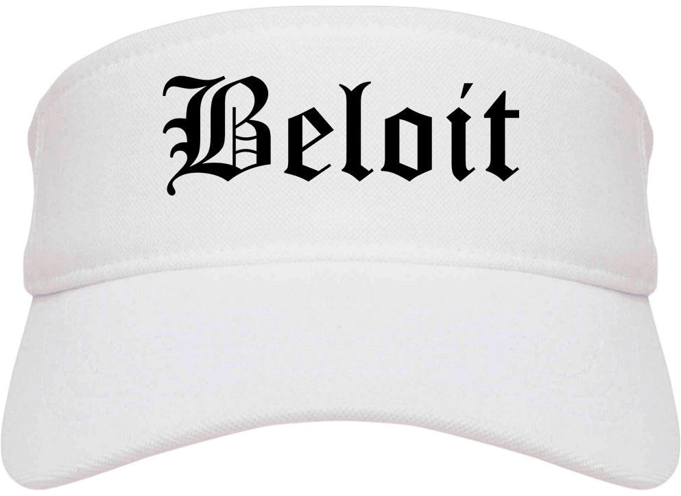 Beloit Wisconsin WI Old English Mens Visor Cap Hat White