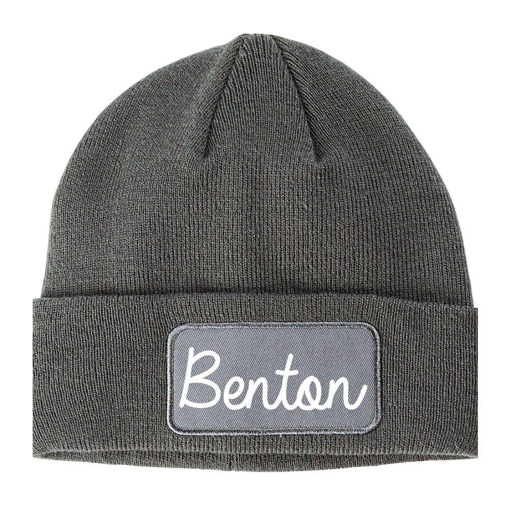 Benton Arkansas AR Script Mens Knit Beanie Hat Cap Grey