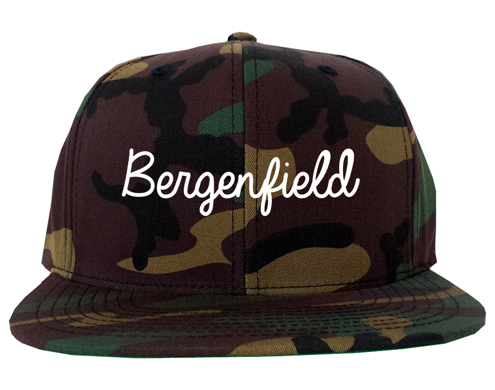 Bergenfield New Jersey NJ Script Mens Snapback Hat Army Camo