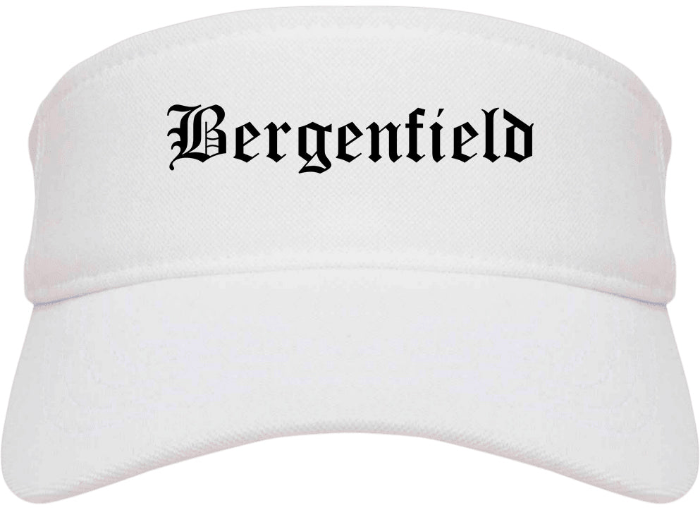 Bergenfield New Jersey NJ Old English Mens Visor Cap Hat White