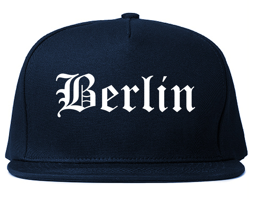 Berlin Wisconsin WI Old English Mens Snapback Hat Navy Blue