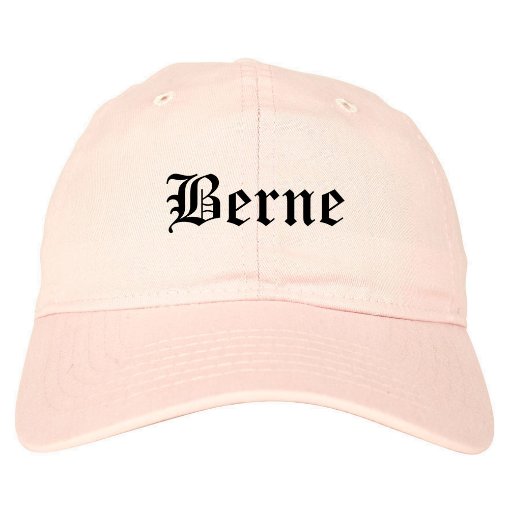 Berne Indiana IN Old English Mens Dad Hat Baseball Cap Pink