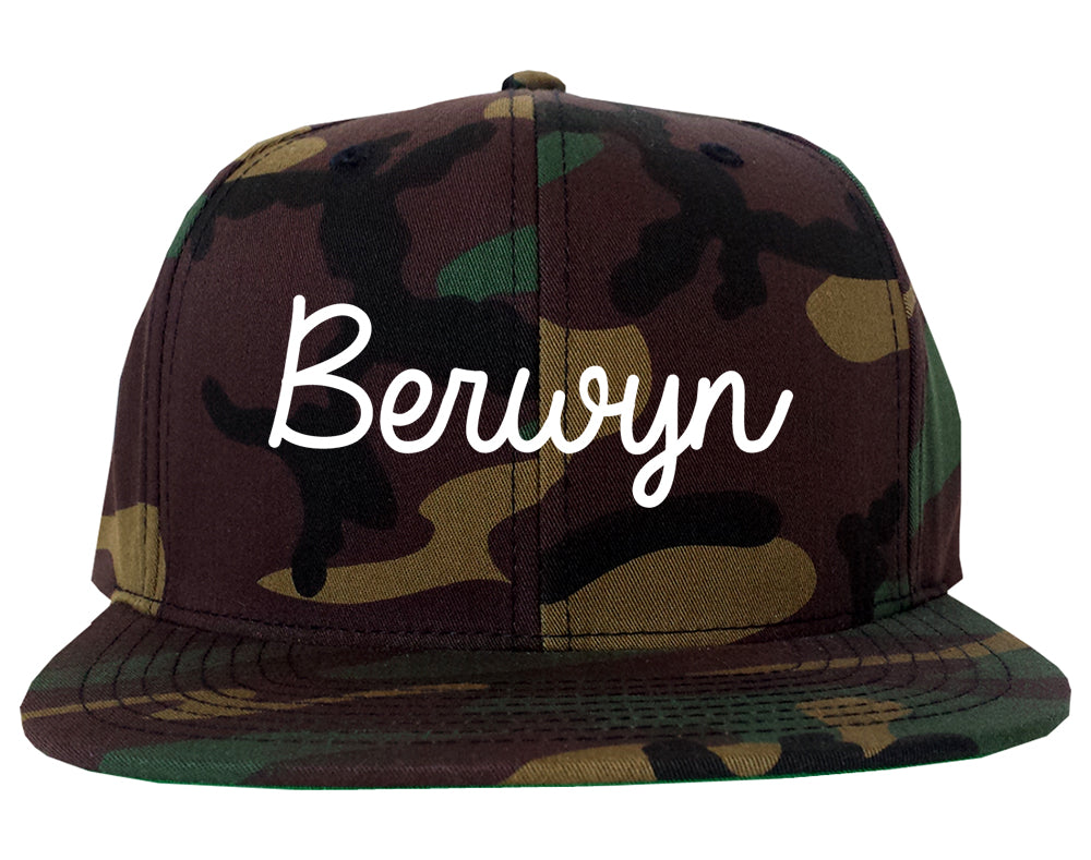 Berwyn Illinois IL Script Mens Snapback Hat Army Camo