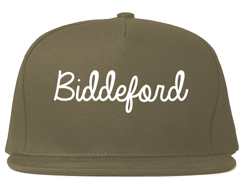 Biddeford Maine ME Script Mens Snapback Hat Grey
