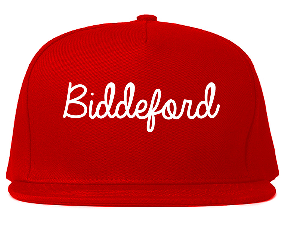 Biddeford Maine ME Script Mens Snapback Hat Red