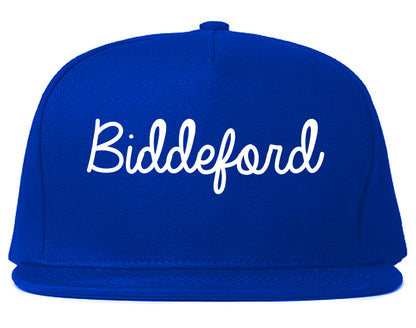 Biddeford Maine ME Script Mens Snapback Hat Royal Blue