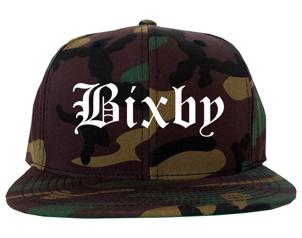 Bixby Oklahoma OK Old English Mens Snapback Hat Army Camo
