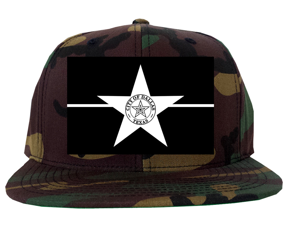 Black And White Dallas Texas Flag Mens Snapback Hat Camo