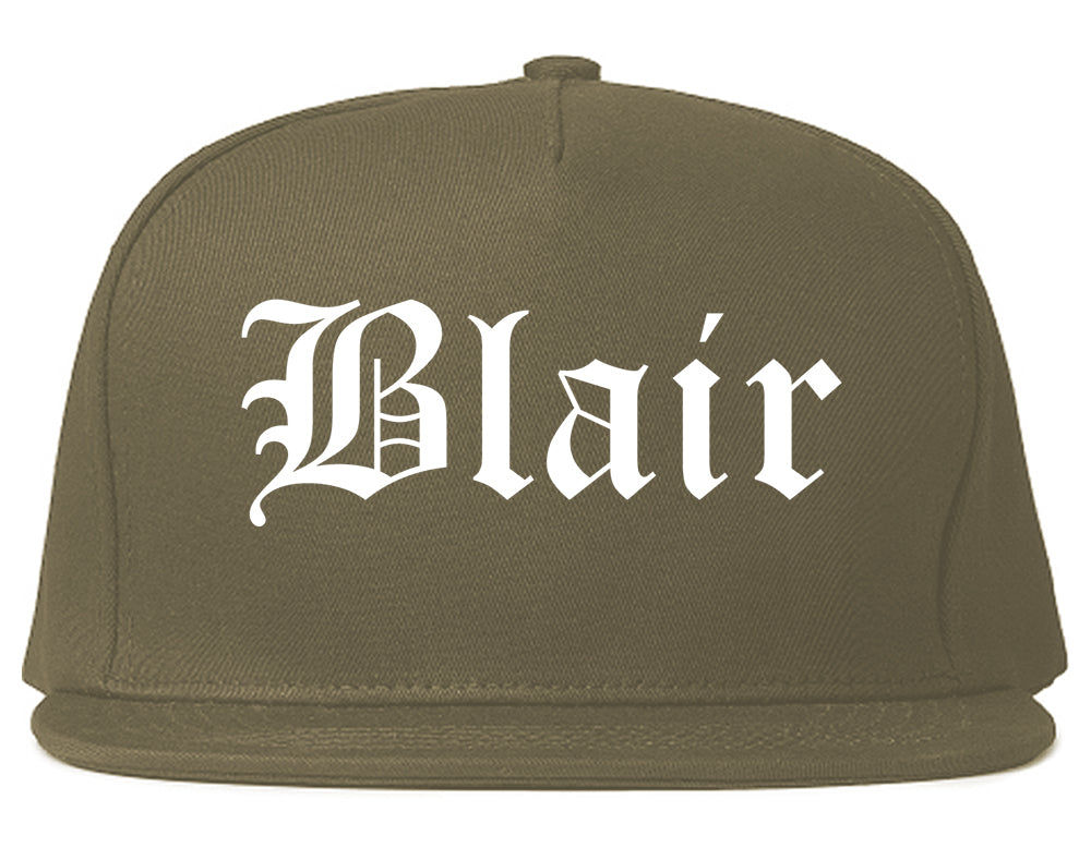 Blair Nebraska NE Old English Mens Snapback Hat Grey