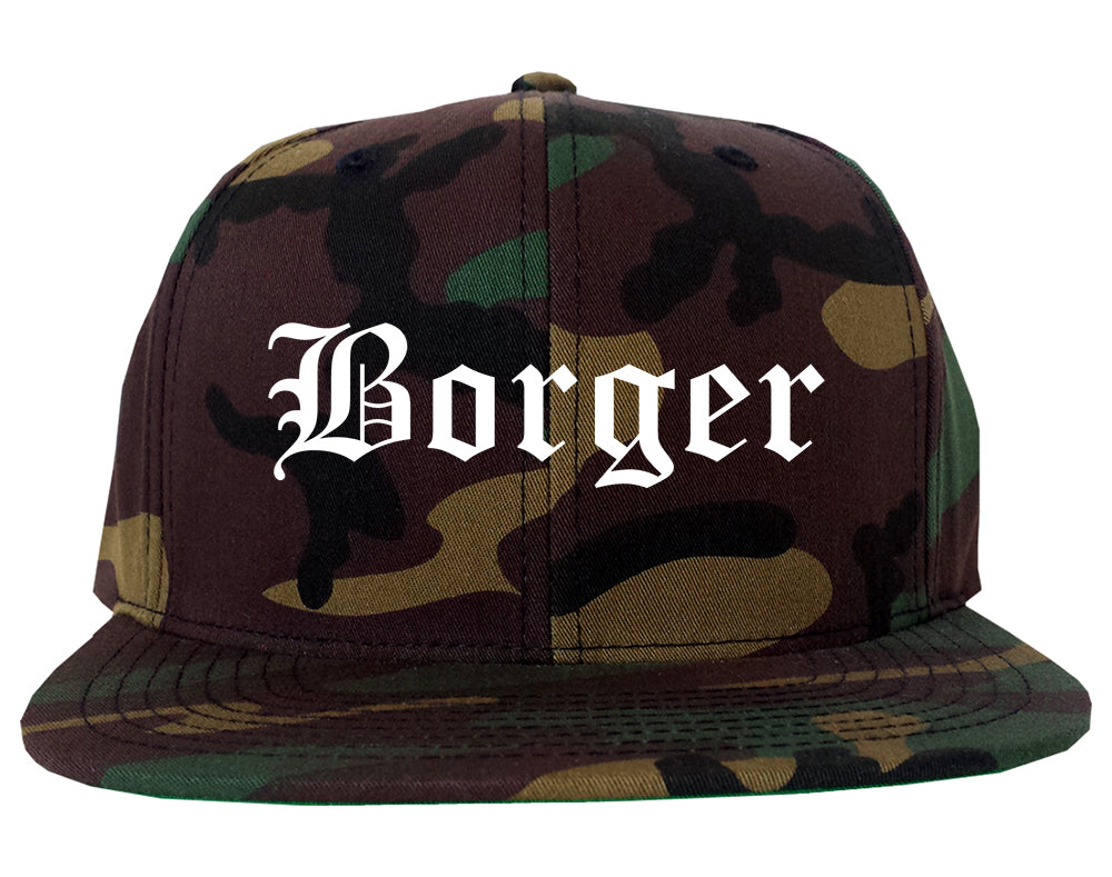 Borger Texas TX Old English Mens Snapback Hat Army Camo