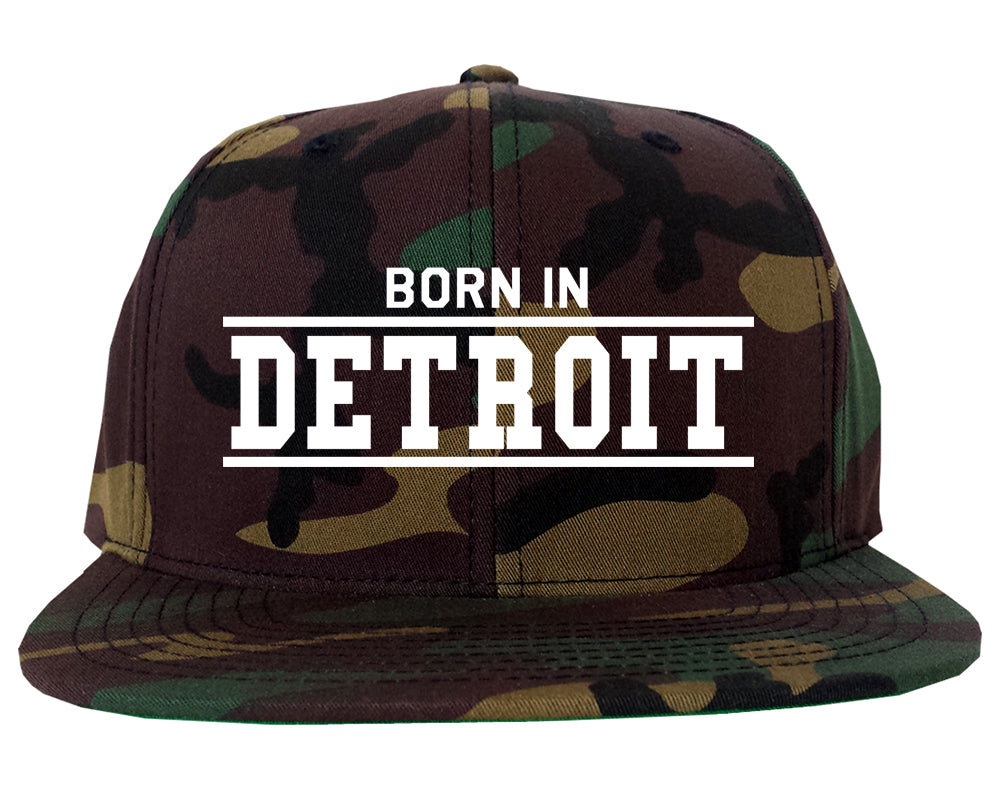 Born In Detroit Michigan Mens Snapback Hat Camo