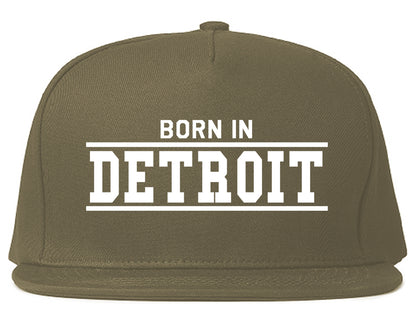 Born In Detroit Michigan Mens Snapback Hat Grey