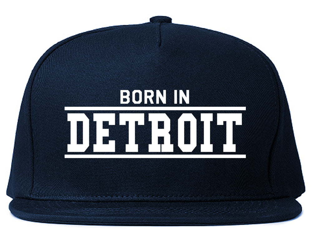 Born In Detroit Michigan Mens Snapback Hat Navy Blue