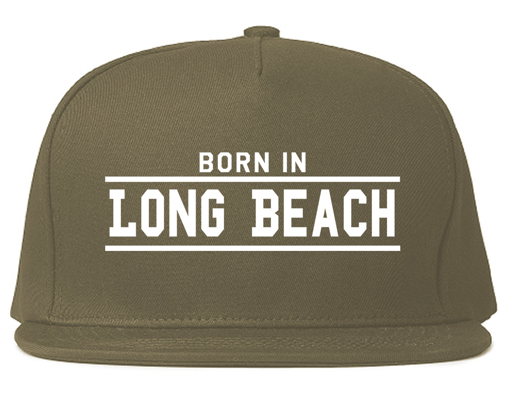 Born In Long Beach Mens Snapback Hat Grey