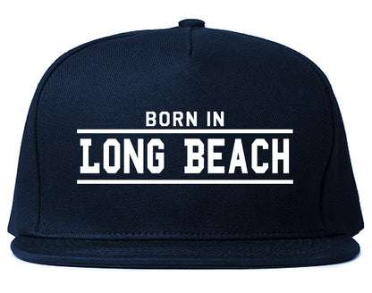 Born In Long Beach Mens Snapback Hat Navy Blue