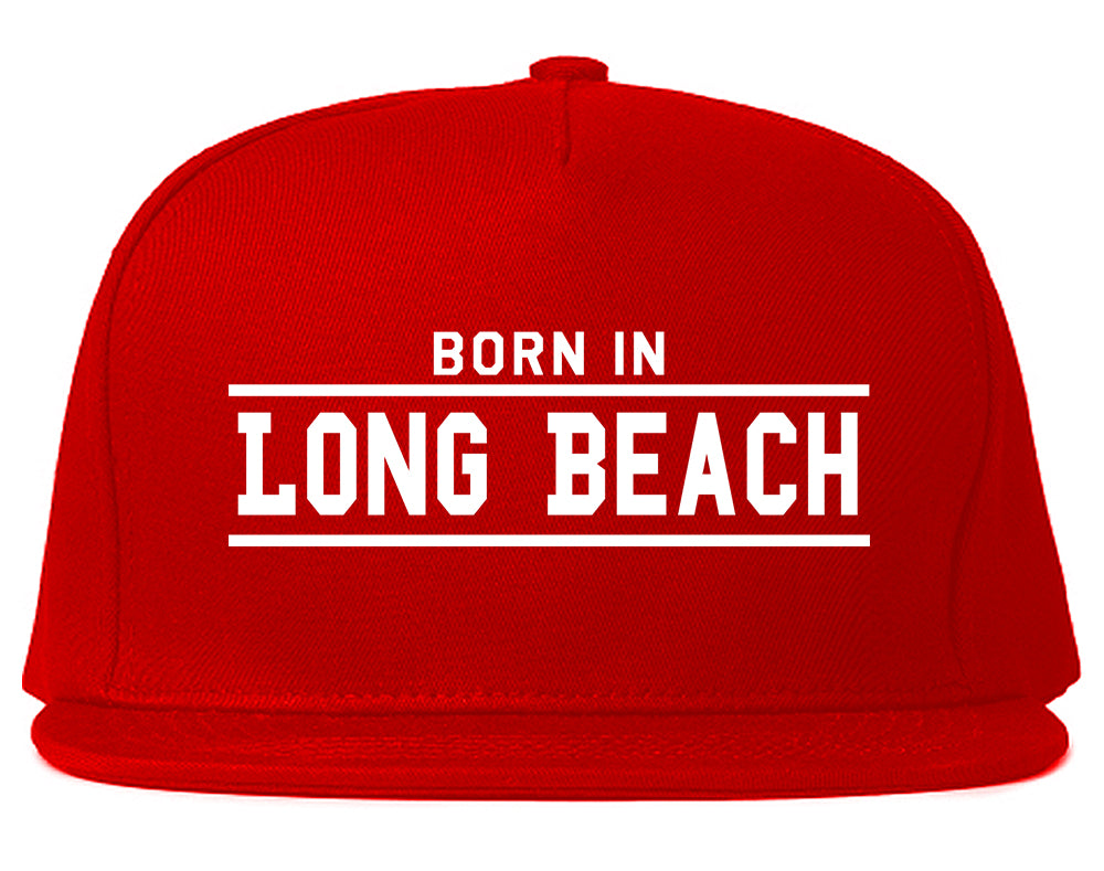 Born In Long Beach Mens Snapback Hat Red