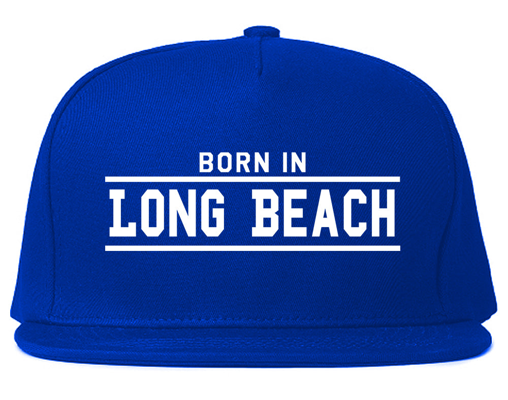 Born In Long Beach Mens Snapback Hat Royal Blue