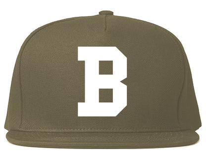 Boston B Letter Mens Snapback Hat Grey