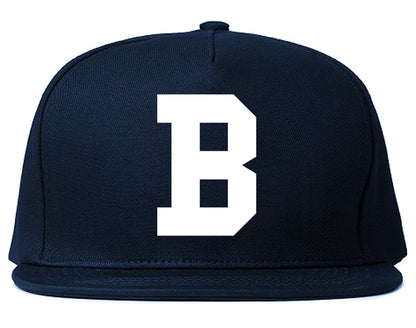 Boston B Letter Mens Snapback Hat Navy Blue