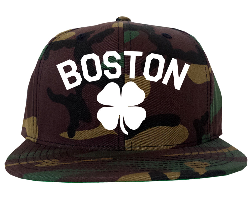 Boston Irish Four Leaf Clover Mens Snapback Hat Camo