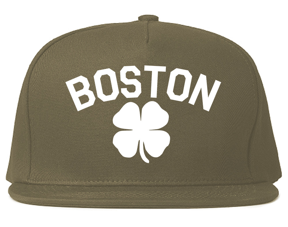 Boston Irish Four Leaf Clover Mens Snapback Hat Grey