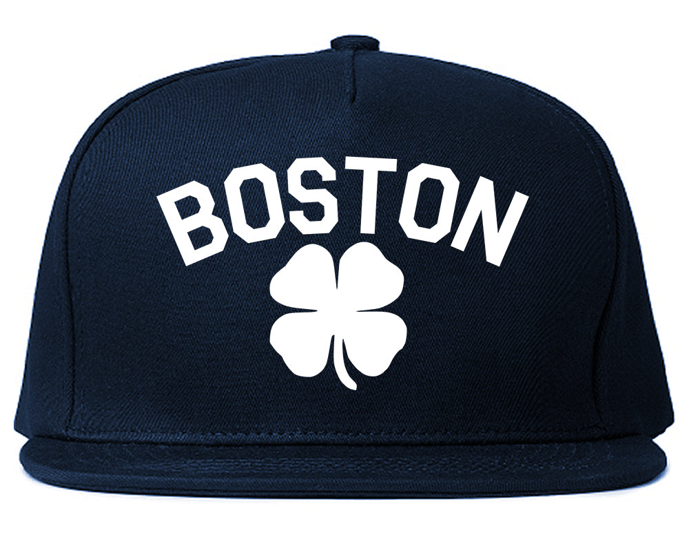 Boston Irish Four Leaf Clover Mens Snapback Hat Navy Blue