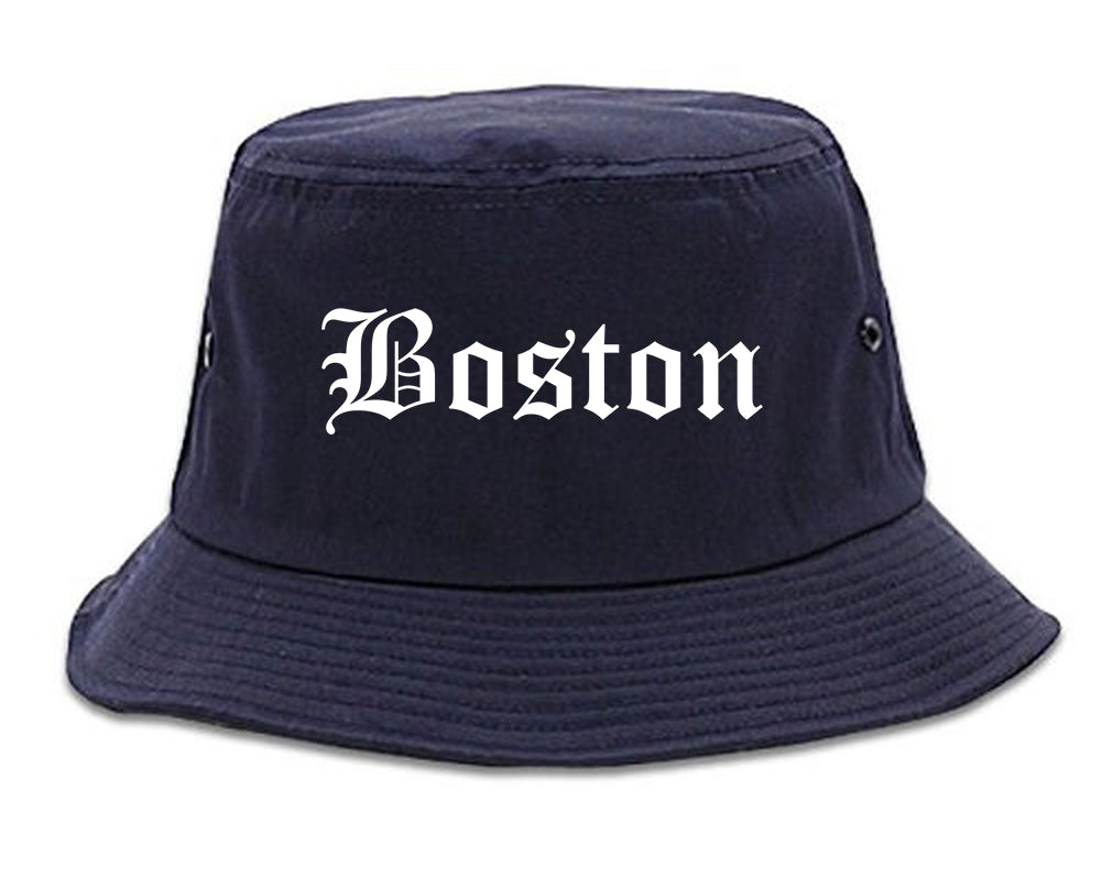 Boston Massachusetts MA Old English Mens Bucket Hat Navy Blue