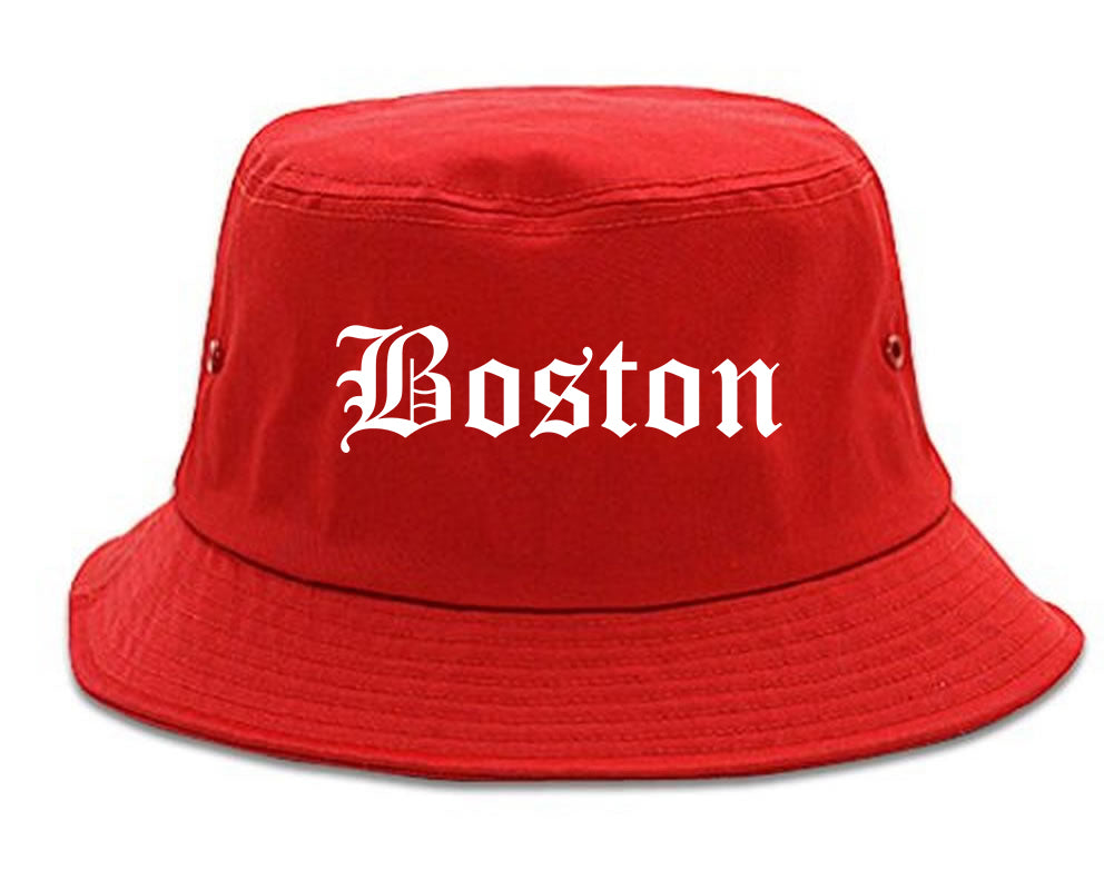 Boston Massachusetts MA Old English Mens Bucket Hat Red