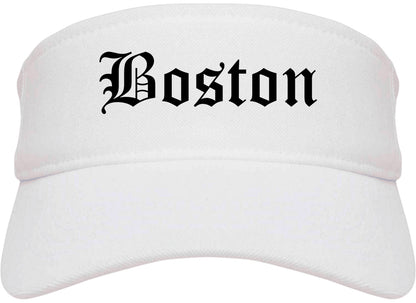Boston Massachusetts MA Old English Mens Visor Cap Hat White
