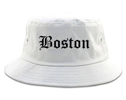 Boston Massachusetts MA Old English Mens Bucket Hat White