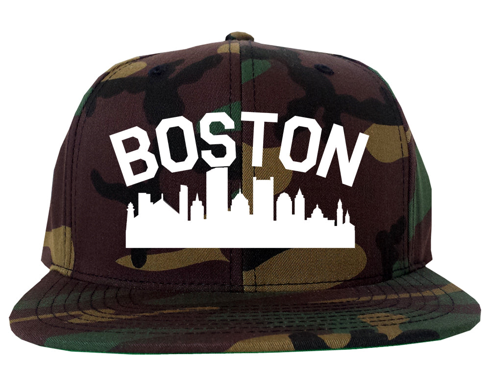 Boston Skyline Mens Snapback Hat Camo