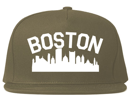 Boston Skyline Mens Snapback Hat Grey