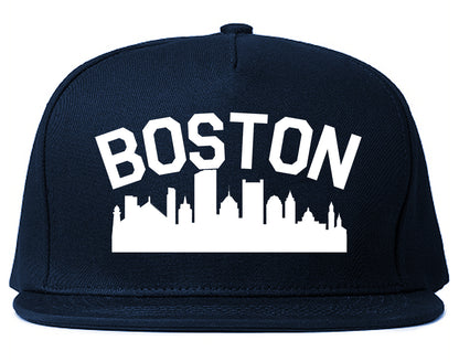 Boston Skyline Mens Snapback Hat Navy Blue