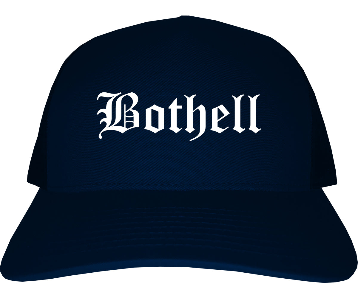 Bothell Washington WA Old English Mens Trucker Hat Cap Navy Blue