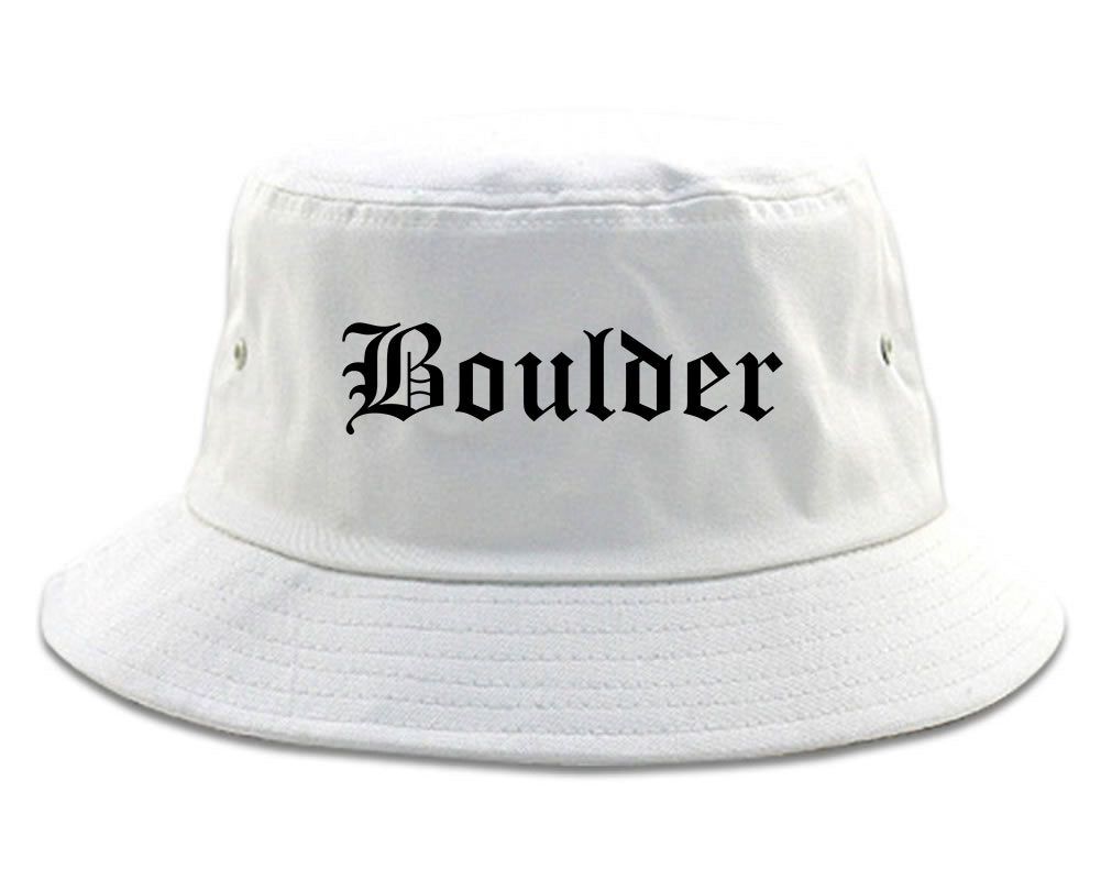 Boulder Colorado CO Old English Mens Bucket Hat White