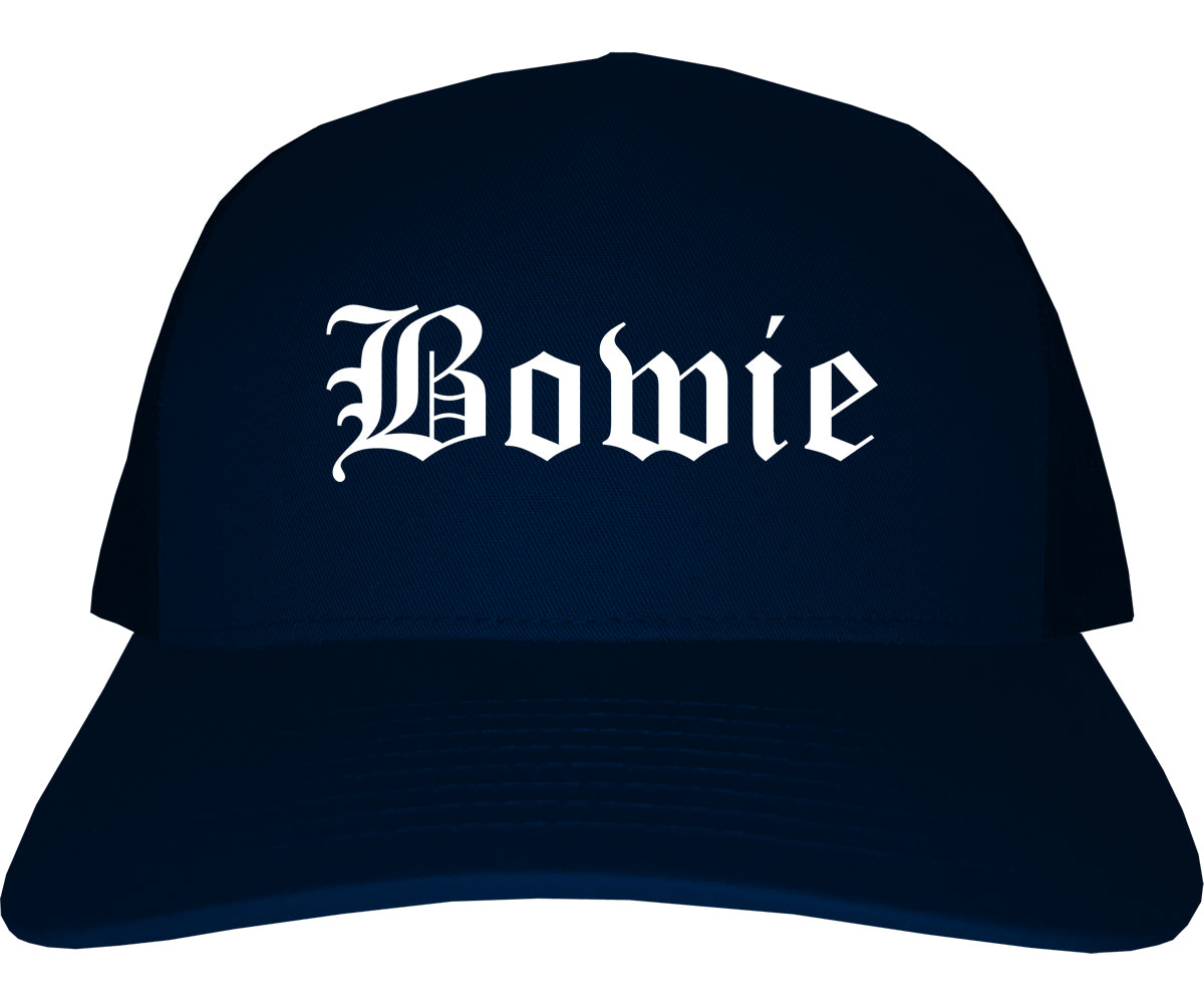 Bowie Maryland MD Old English Mens Trucker Hat Cap Navy Blue